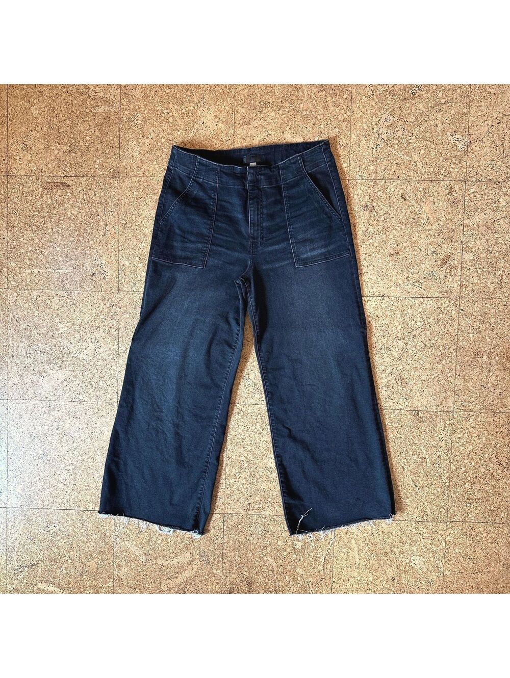 KUT from the Kloth Meg High Rise Wide Leg Raw Hem Jeans Size 12 Black KG1864MA2